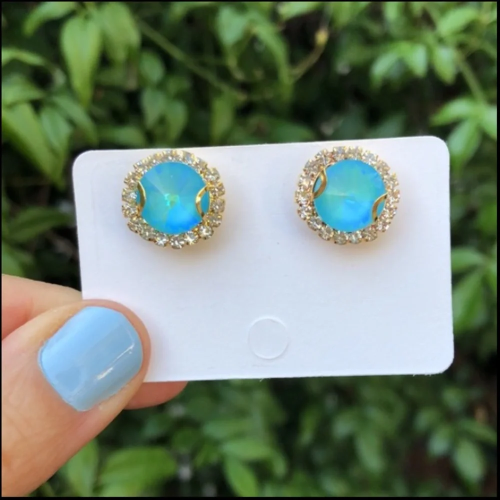 Aquamarine Rivoli Crystal Halo Earrings